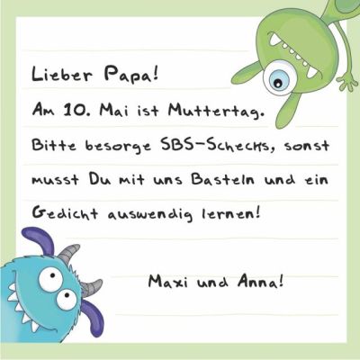 Für alle Papas die weder basteln noch mit den Kids Gedichte auswendig lernen wollen, haben wir das perfekte Muttertagsgeschenk: SBS-Schecks! ...