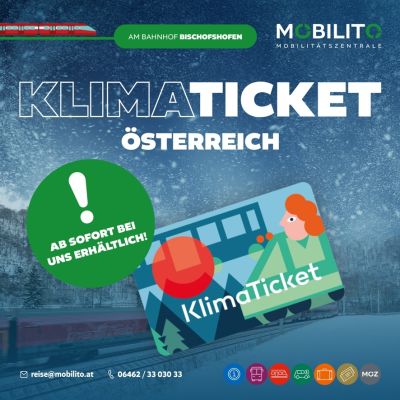  
EINE KARTE – ALLE ÖFFIS IN ÖSTERREICH
 
Classic, Familie, Spezial, Senior: Eines für alle. Das Klimaticket Österreich ist nun auch bei MOBILITO...